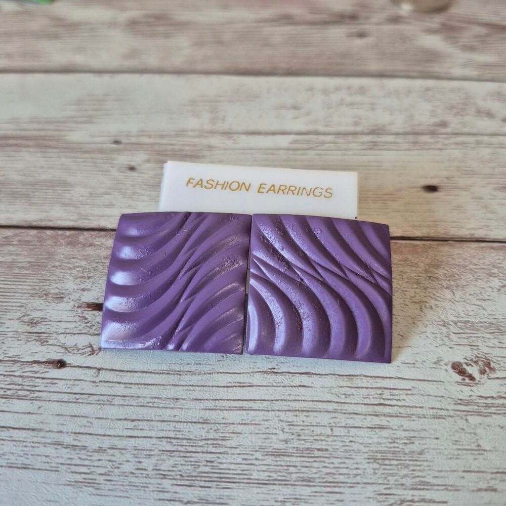 Vintage 1980s Purple Square Swirl Earrings